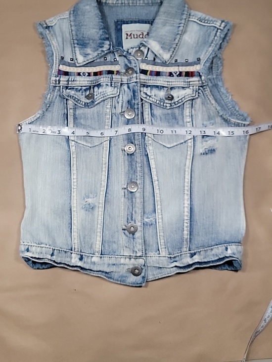 Mudd Size S Denim Distressed Blue Jean Vest, Boho, Button Front - Picture 6 of 10